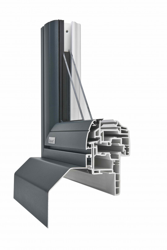 Coupe d'une fenêtre mixte aluminium / PVC - Menuiserie Bouvet