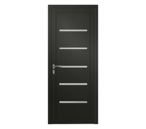Porte d'entrée noire avec 5 inserts vitrés en forme de lignes horizontales | Menuiseries Bouvet