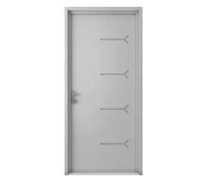 Porte d'entrée claire avec décor géométrique sur le long du modèle | Menuiseries Bouvet
