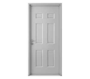Porte d'entrée blanche avec décor formes géométrique sur toute la longueur de la porte | Menuiseries Bouvet