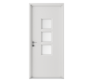 Porte d'entrée blanche avec 3 carrés vitrés | Menuiseries Bouvet