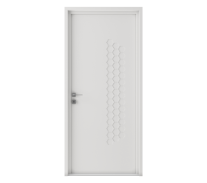 Porte d'entrée blanche avec décor en nid d'abeille | Menuiseries Bouvet