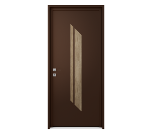 Porte d'entrée marron avec décor effet bois | Menuiseries Bouvet