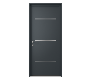 Porte d'entrée grise avec 3 décors vitré | Menuiseries Bouvet
