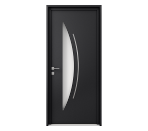 Porte d'entrée grise avec décor vitré | Menuiseries Bouvet