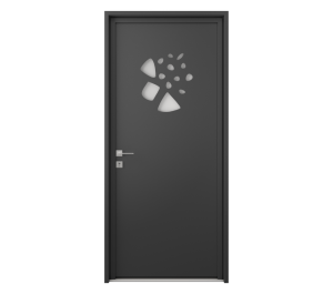 Porte d'entrée grise avec décor original parsemé | Menuiseries Bouvet