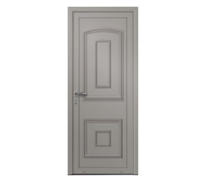 Porte d'entrée pleine grise avec décor | Menuiseries Bouvet