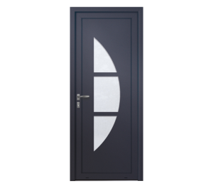 Porte d'entrée foncée avec décor vitrée en demi-lune | Menuiseries Bouvet
