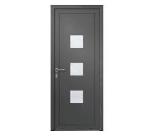 Porte d'entrée grise avec 3 vitrages carrés | Menuiseries Bouvet