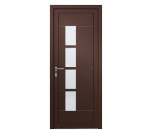 Porte d'entrée marron composée de 4 rectangles verticales positionnés sur la verticale | Menuiseries Bouvet
