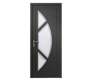 Porte d'entrée grise avec décor en formes géométriques vitrées | Menuiseries Bouvet