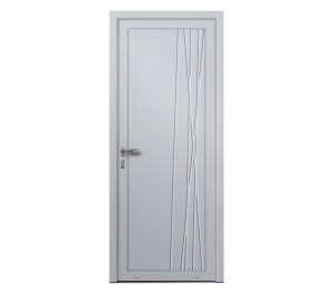 Porte d'entrée blanche avec décor sur le côté | Menuiseries Bouvet