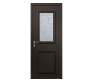Porte d'entrée marron avec grand espace vitré rectangulaire | Menuiseries Bouvet