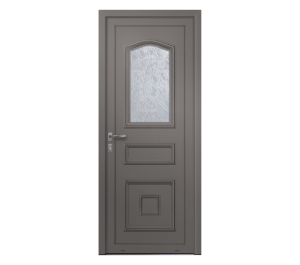 Porte d'entrée grise avec surface vitrée sur partie haute | Menuiseries Bouvet