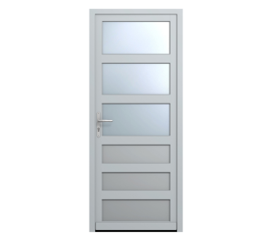 Porte d'entrée grise 3 rectangles vitrés et 3 rectangles pleins | Menuiseries Bouvet