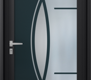 Porte d'entrée vitrée avec décor opaque gris anthracite | Menuiseries Bouvet