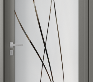 Porte d'entrée vitrée avec lignes fines en décoration du haut jusqu'au bas de la fenêtre | Menuiseries Bouvet