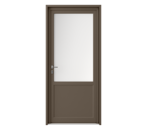 Porte d'entrée taupe avec grande partie vitrée prenant plus de la moitié de la porte | Menuiseries Bouvet