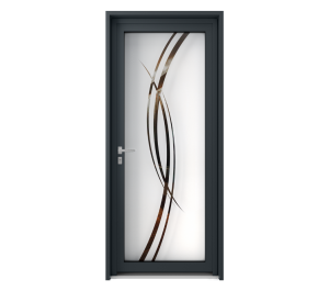 Porte d'entrée entièrement vitrée avec décor abstrait | Menuiseries Bouvet