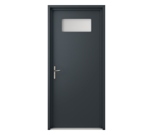 Porte grise anthracite avec imposte vitrée | Menuiseries Bouvet