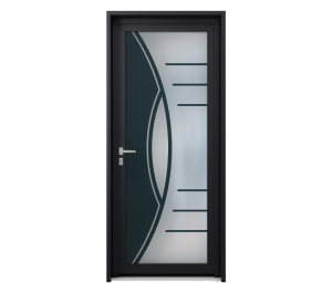 Porte d'entrée vitrée avec décor opaque gris anthracite | Menuiseries Bouvet