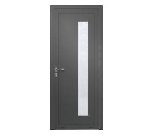 Porte d'entrée grise anthracite avec rectangle vertical vitré sur la droite | Menuiseries Bouvet