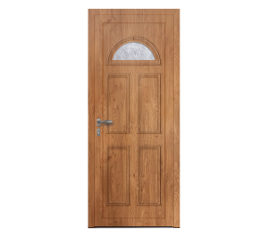 Porte d'entrée effet bois avec insert petit demi-cercle sur le haut de la porte | Menuiseries Bouvet