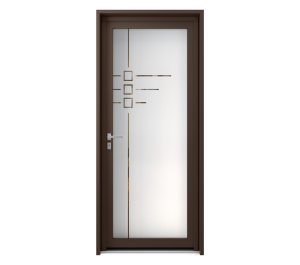 Porte d'entrée vitrée avec carrés en guise de décoration | Menuiseries Bouvet