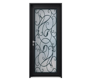 Porte d'entrée vitrée avec décor sinueux sur toute la porte | Menuiseries Bouvet