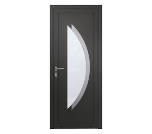 Porte d'entrée grise avec décor en arc vitré et inox | Menuiseries Bouvet