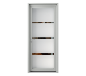 Porte d'entrée vitrée opaque avec 3 parties rectangulaires transparentes | Menuiseries Bouvet