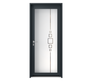 Porte d'entrée vitrée avec formes géométriques en guise de décor | Menuiseries Bouvet