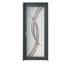 Porte d'entrée vitrée et contour gris avec effet sur le verre | Menuiseries Bouvet