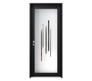Porte d'entrée vitrée opaque avec lignes verticales transparentes | Menuiseries Bouvet