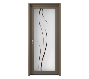 Porte d'entrée vitrée contour taupe avec lignes fines décoratives | Menuiseries Bouvet