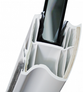 Coupe d'un coulissant composite PVC / Fibre de verre de chez BOUVET Coupe d'un coulissant composite PVC / Fibre de verre de chez BOUVET | Menuiseries Bouvet